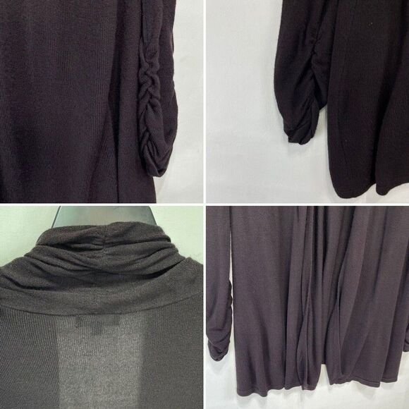 Women Sweater Cardigan Large Brown Open Cowl Neck Ruched Sleeve Premise Studio - Picture 10 of 16